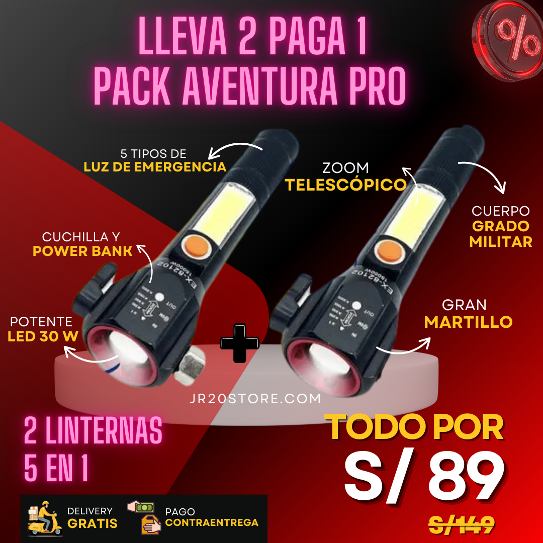 NUEVO PACK AVENTURA DELUXE- 2 linternas militares PRO