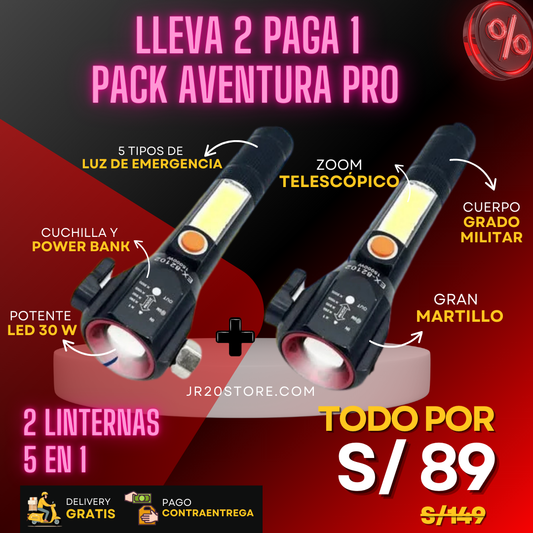 NUEVO PACK AVENTURA DELUXE- 2 linternas militares PRO